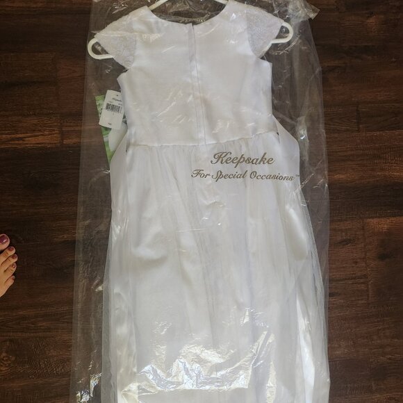 NWT GIRLS 7 KEEPSAKE FANCY DRESS white with tie bow, beaded top - Picture 4 of 6